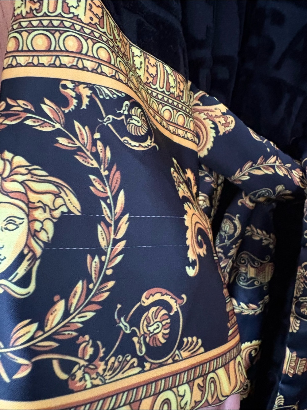 Fashion Versace style Black Velvet Robe with Gold Baroque Trim - Picture 4 of 8
